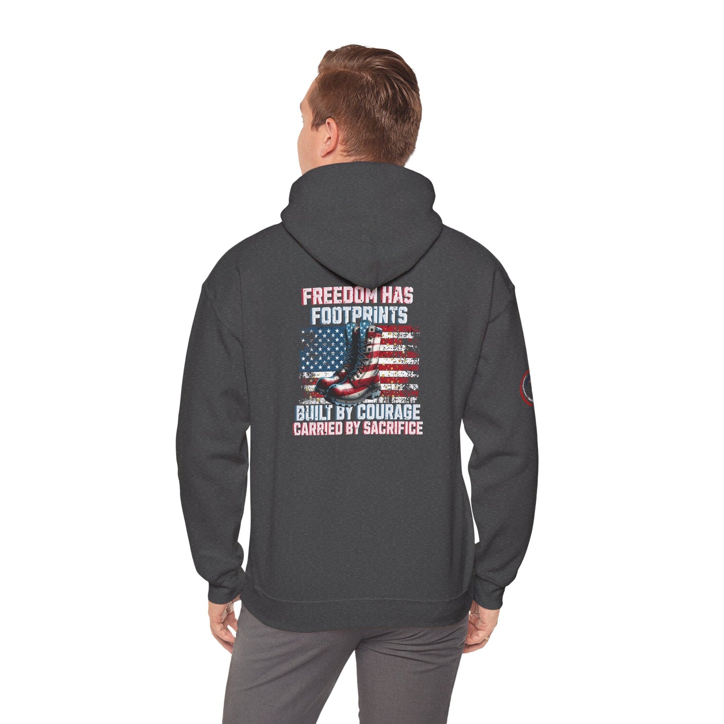 IB Leaf™ Freedom Has Footprints Veterans Tribute Hoodie | Built by Courage, Carried by Sacrifice