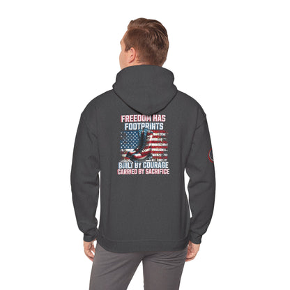 IB Leaf™ Freedom Has Footprints Veterans Tribute Hoodie | Built by Courage, Carried by Sacrifice