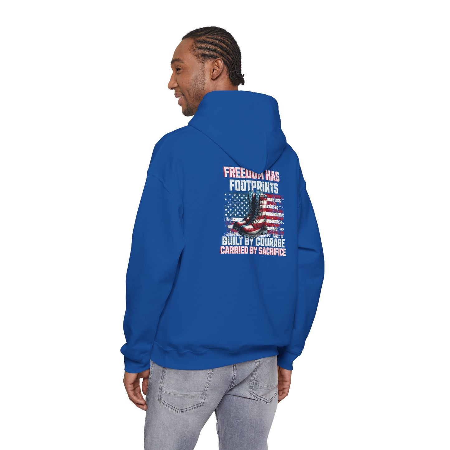 IB Leaf™ Freedom Has Footprints Veterans Tribute Hoodie | Built by Courage, Carried by Sacrifice