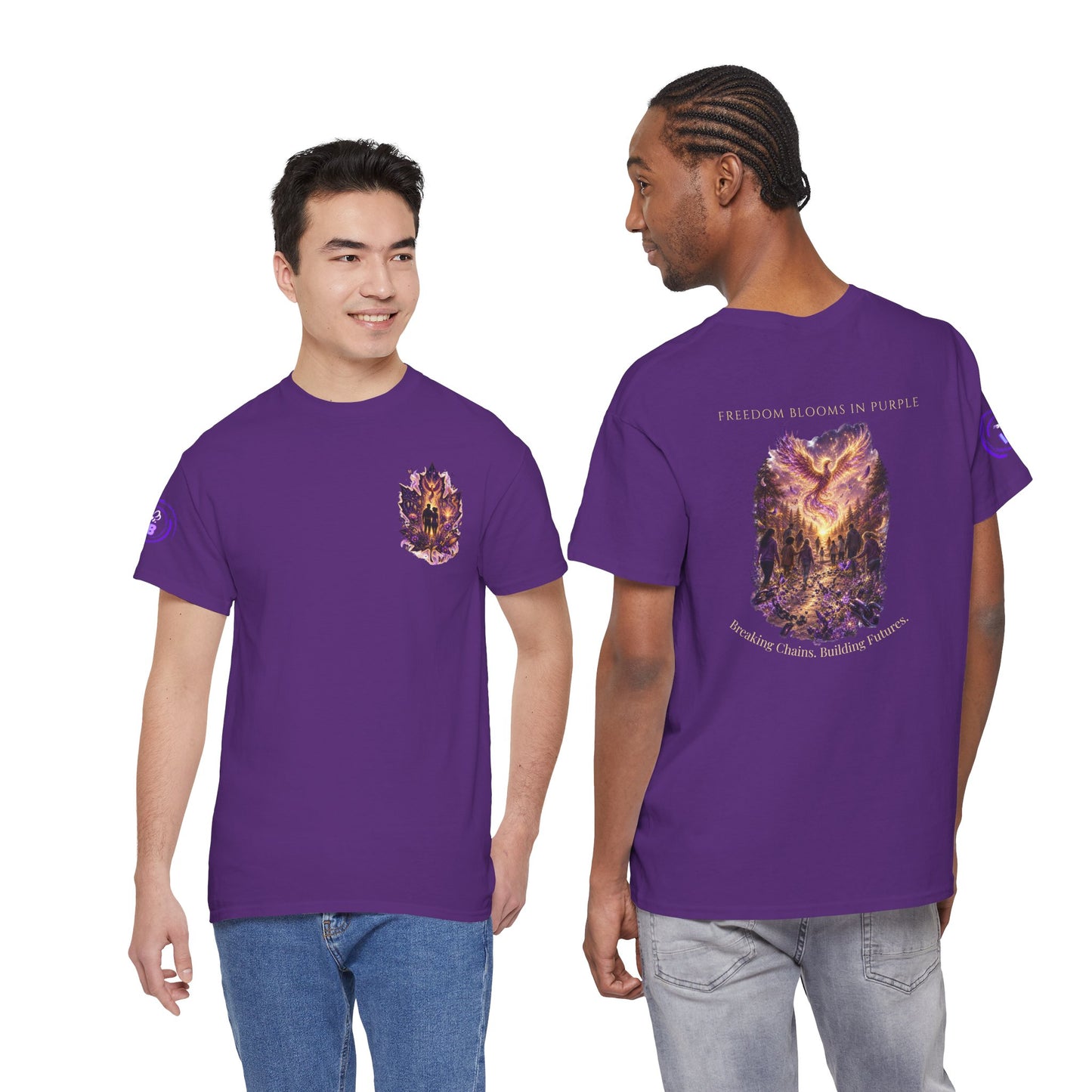 Freedom Blooms in Purple™ Breaking Chains. Building Futures | IB Leaf Domestic Violence Awareness Tee