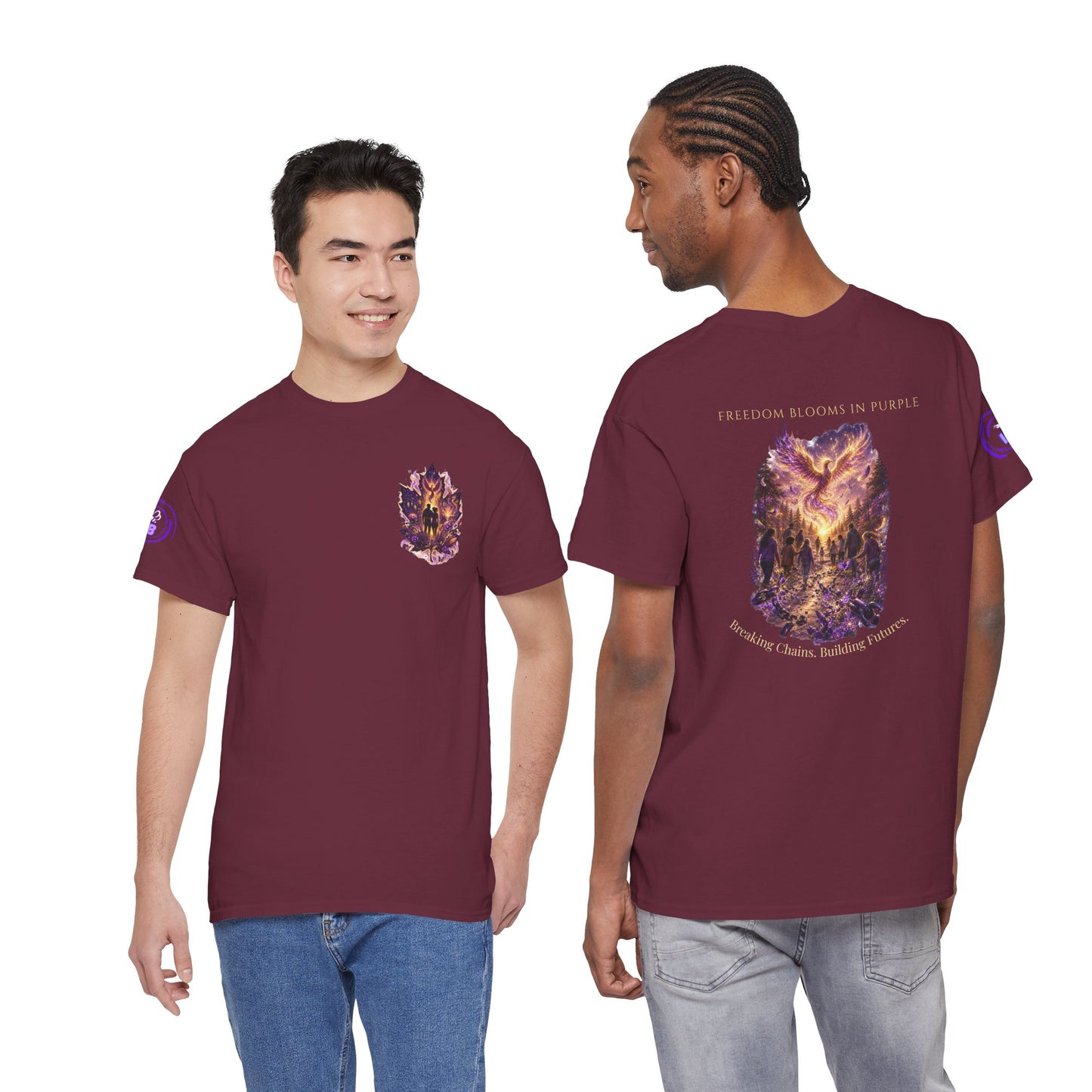 Freedom Blooms in Purple™ Breaking Chains. Building Futures | IB Leaf Domestic Violence Awareness Tee