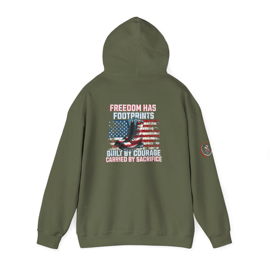 IB Leaf™ Freedom Has Footprints Veterans Tribute Hoodie | Built by Courage, Carried by Sacrifice