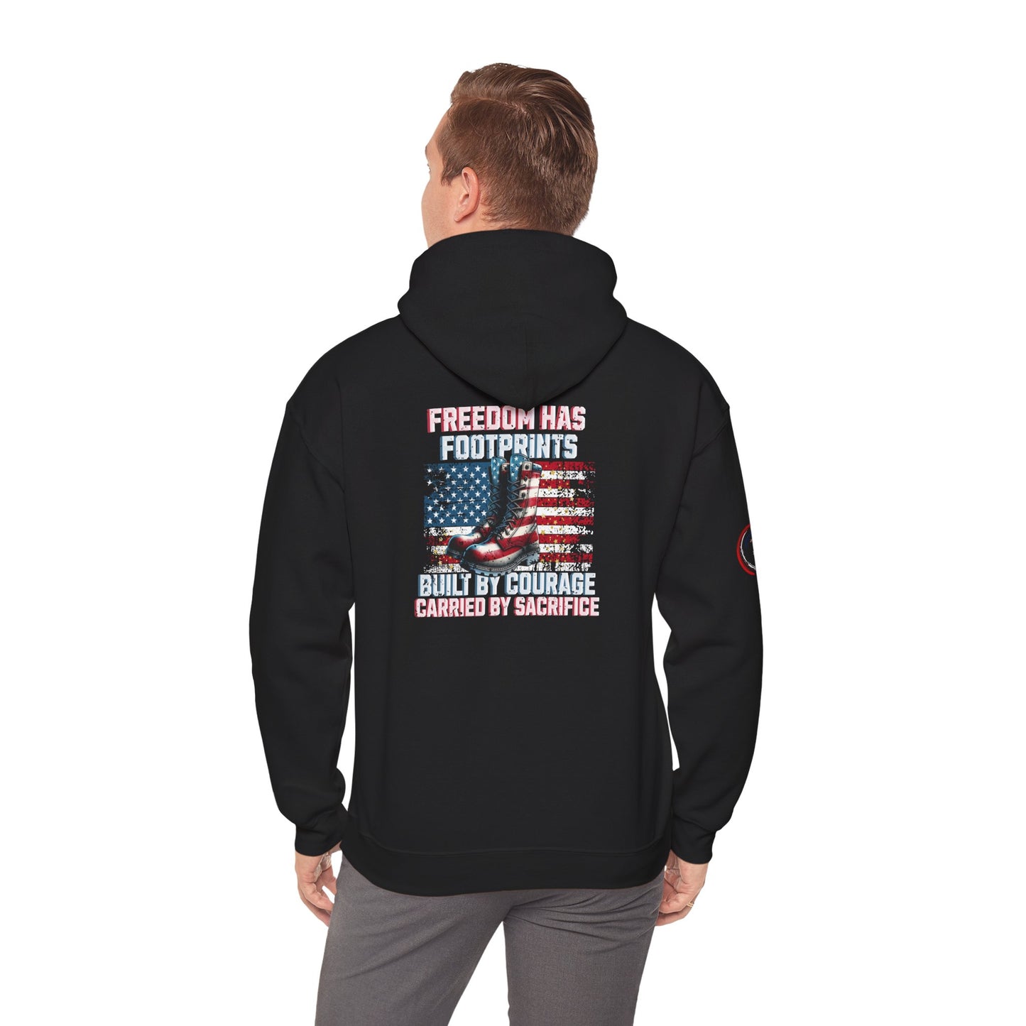 IB Leaf™ Freedom Has Footprints Veterans Tribute Hoodie | Built by Courage, Carried by Sacrifice