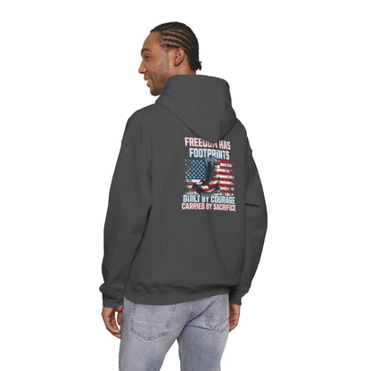 IB Leaf™ Freedom Has Footprints Veterans Tribute Hoodie | Built by Courage, Carried by Sacrifice