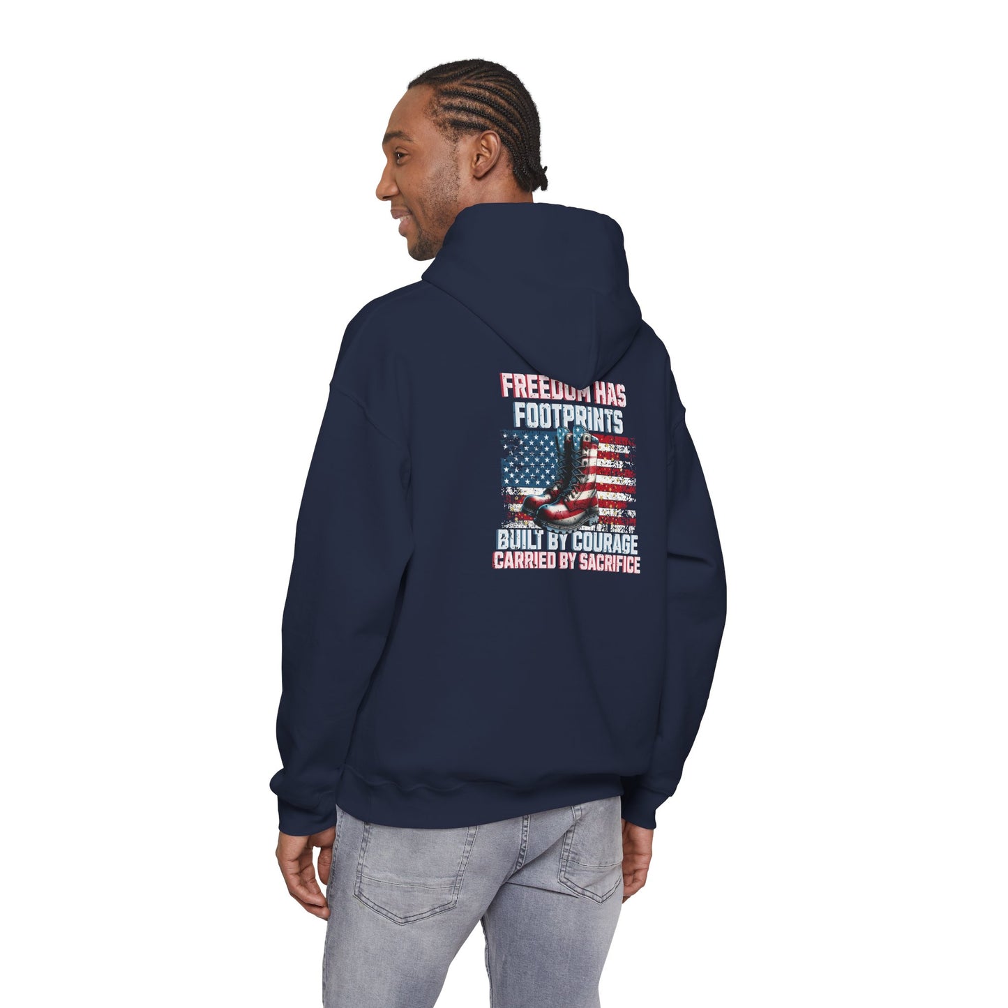 IB Leaf™ Freedom Has Footprints Veterans Tribute Hoodie | Built by Courage, Carried by Sacrifice