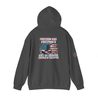 IB Leaf™ Freedom Has Footprints Veterans Tribute Hoodie | Built by Courage, Carried by Sacrifice