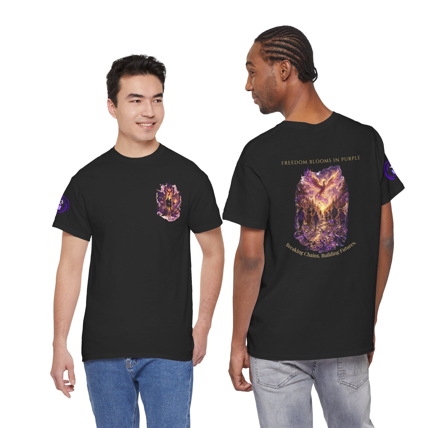 Freedom Blooms in Purple™ Breaking Chains. Building Futures | IB Leaf Domestic Violence Awareness Tee