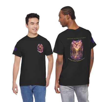 Freedom Blooms in Purple™ Breaking Chains. Building Futures | IB Leaf Domestic Violence Awareness Tee