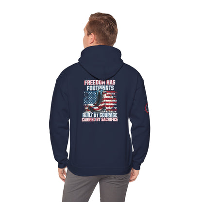 IB Leaf™ Freedom Has Footprints Veterans Tribute Hoodie | Built by Courage, Carried by Sacrifice