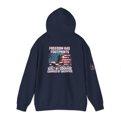 IB Leaf™ Freedom Has Footprints Veterans Tribute Hoodie | Built by Courage, Carried by Sacrifice