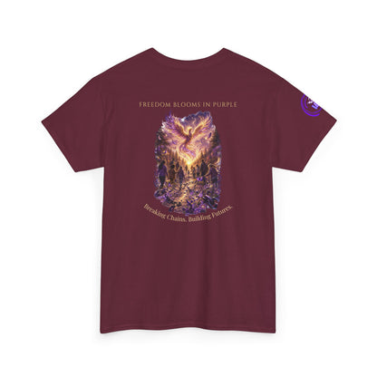 Freedom Blooms in Purple™ Breaking Chains. Building Futures | IB Leaf Domestic Violence Awareness Tee