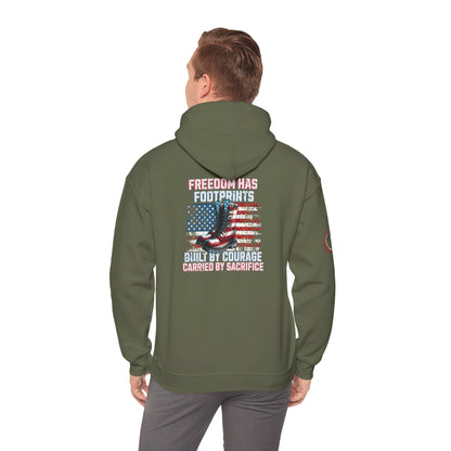 IB Leaf™ Freedom Has Footprints Veterans Tribute Hoodie | Built by Courage, Carried by Sacrifice